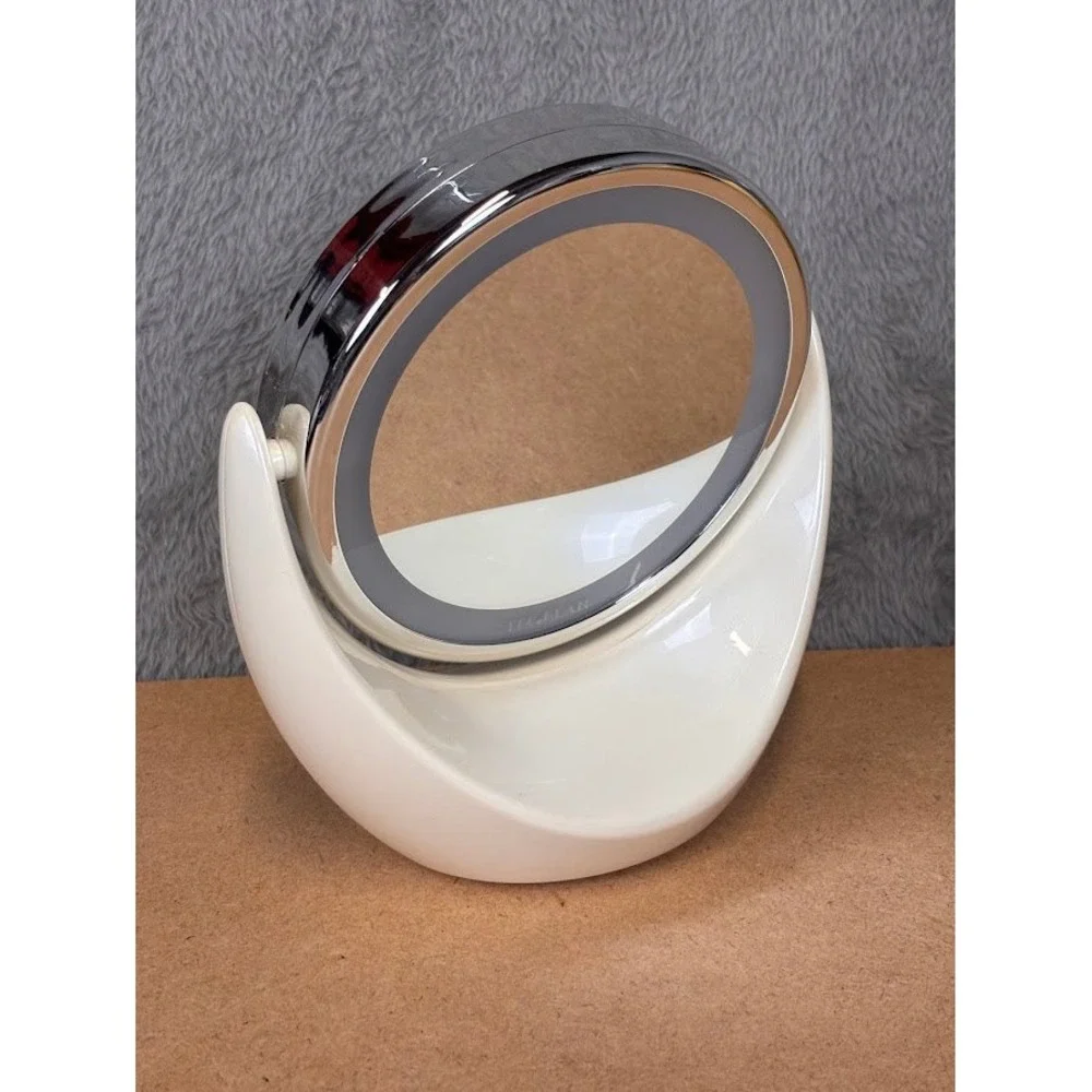 TEC.BEAN Lighted Makeup Mirror White Chrome LED Ring Light Battery Op Round